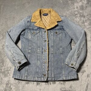 VTG Y2K Limited Too Womens Denim Faux Fur Collared Jacket Size S 18.5x23 Indie